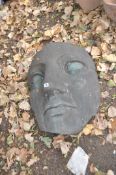 A LARGE BRONZE EFFECT FIBRE GLASS MASK 70cm high. Condition Report: no obvious damage other than