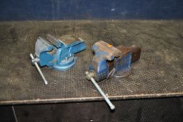 TWO ENGINEERS VICES including a Sealey 100 and an unbranded rotating vice both with 4in jaws (2)
