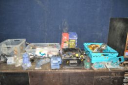 THREE TRAYS CONTAINING HAND AND POWER TOOLS including Power Craft belt, mouse and orbital sanders, a