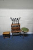 A SELECTION OF OCCASIONAL FURNITURE, to include a mid-century table with an undershelf, raised on