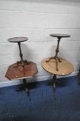 FOUR TRIPOD TABLES, varying in shape, size, style, timber, etc, largest table diameter 58cm x height