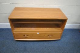 LUCIAN ERCOLANI, AN ERCOL MID-CENTURY ELM TV STAND, with a single shelf and drawer, width 92m x