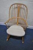 LUCIAN ERCOLANI, A MID-CENTURY ELM AND BEECH ROCKING CHAIR, with a central splat, raised on turned