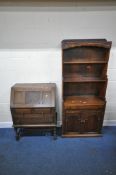 AN EARLY 20TH CENTURY OAK WATERFALL BOOKCASE, with a single drawer over double cupboard doors, width