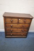 A VICTORIAN MAHOGANY CHEST OF TWO SHORT OVER THREE LONG DRAWERS, width 105cm x depth 49cm x height
