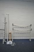 A PARTIALLY WHITE PAINTED VICTORIAN STYLE TUBULAR METAL 4FT6 BEDSTEAD, with side rails, slats and