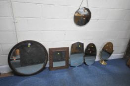 SIX MIRRORS, varying in shape, size, style, material, etc, largest mirror diameter 70cm, along