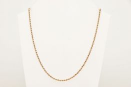A 9CT GOLD CHAIN NECKLACE, a yellow gold rope chain, fitted with a spring clasp, approximate