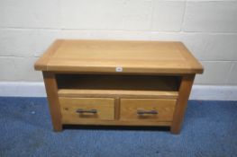 A MODERN LIGHT OAK TV CABINET, with two drawers, width 95cm x depth 44cm x height 55cm, condition