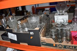 FOUR BOXES AND LOOSE ASSORTED GLASS AND DECORATIVE ITEMS to include a box of assorted shells, a