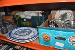 TWO BOXES AND LOOSE CERAMICS AND GLASS WARE, to include six large late nineteenth/early twentieth