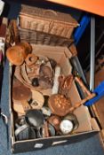 ONE BOX AND LOOSE TREEN AND MISCELLANEOUS, to include four vintage walking canes, one featuring a