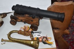 A GROUP OF VINTAGE ITEM, to include a replica cast iron naval cannon with Eton College crest on a
