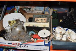 TWO BOXES AND LOOSE MISELLANEOUS, to include a vintage Corona Toy tea set with original box, a