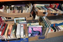 SIX BOXES OF BOOKS containing a large number of miscellaneous titles, mostly in hardback format,