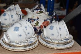 A GROUP OF TEA WARES, comprising a Wedgwood & Co Ltd 'Chrysanthemum' pattern teapot, and twelve
