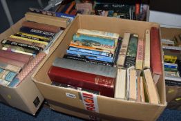 SIX BOXES OF BOOKS, over one hundred titles in paperback and hardback formats, subjects to include