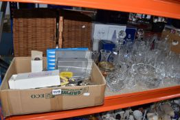 A GROUP OF CUT GLASSWARE AND SUNDRIES, to include large vases, decanters, bud vases, posy bowl,