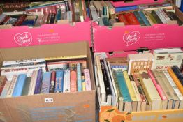 SIX BOXES OF BOOKS containing a large number of miscellaneous titles, mostly in hardback format,