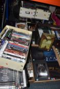 TEN BOXES OF DVDS, approximately two hundred and fifty single titles and twenty box sets, some still