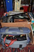 A BOX AND LOOSE PHOTOGRAPHIC EQUIPMENT, to include a Canon A-1 fitted with a Canon f1.8 50mm lens, a