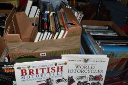 FIVE BOXES OF BOOKS, over one hundred titles in hardback and paperback formats, subjects to