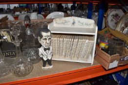 TWO BOXES AND LOOSE GLASS WARE AND SUNDRY ITEMS, to include a John Hughes stoneware figure of