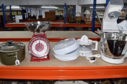 A GROUP OF COOKWARE, comprising a Kenwood Chef food mixer, a Le Creuset oval casserole dish in olive