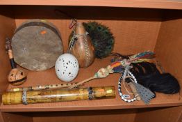 A COLLECTION OF ASSORTED ETHNOGRAPHICA to include a pierce and carved ostrich egg depicting giraffes