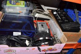 THREE BOXES AND LOOSE ELECTRICAL AUDIO EQUIPMENT, to include a boxed Line 6 FBV Shortboard, an