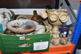 A BOX AND LOOSE STUDIO POTTERY, to include a punch bowl set with pedestal punch bowl, ladle and