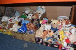 FOUR BOXES AND LOOSE PLUSH TOYS, to include a large standing horse, large silent night hippo, Ty