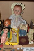 ONE BOX OF VINTAGE DOLLS AND TOYS, to include a Pelham string puppet 'fairy Angel' in the original