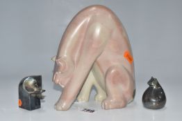 TWO DANSK DESIGNS JAPAN PLATED PAPERWEIGHTS AND A STONE SCULPTURE, the Dansk Designs paperweights in