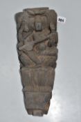 A CARVED WOODEN SARASWATI ARCHITECTURAL BRACKET depicting a caved image of the goddess Saraswati
