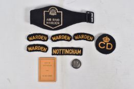 A WWI SILVER WAR BADGE AND A COLLECTION OF WWII ERA CIVIL DEFENCE INSIGNIA, the SWB is numbered