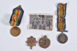 A WWI PAIR OF MEDALS AND TWO CAP BADGES, the medals are named to Private S. Beebee who served with