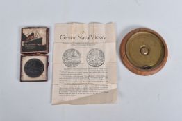 A BOXED LUSITANIA MEDAL AND A WWI ENGRAVED SOUVENIR, the medal comes with its inner leaflet, the