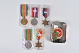 A COLLECTION OF MEDALS FROM WWI AND WWII ALONG WITH BOY SCOUTS CLOTH PATCHES, the WWI Victory