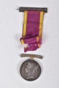 AN 1842 CHINA MEDAL WITH RIBBON AWARDED TO A ROYAL MARINE, the medal itself is named to James