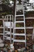 AN ALUMINIUM STEP LADDER, and two other smaller aluminium step ladders, condition report: all with