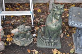 A GREEN FINISH CONCRETE GARGOYLE SEATED STATUE, height 59cm x and another gargoyle garden statue,