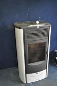 A SUPERIOR PELLETT BURNER Made in Italy with UK plug and flue pipes, width 60cm, depth 55cm,