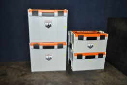 FOUR STIHL STACKING STORAGE BOXES of two different sizes (4)