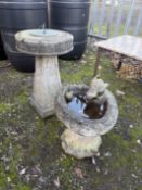A WEATHERED CONCRETE SUN DIAL, on a square tapered base, diameter 39cm x height 62cm, along with a