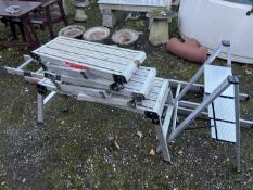 A HAILO ALUMINIUM DOUBLE EXTENSION LADDER, 253cm in length, three folding platform steps, and a