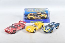 FOUR SCALEXTRIC CARS, boxed Corvette C6R GT2 Labre Competition, No.C3288, unboxed Ford GT, No.C-