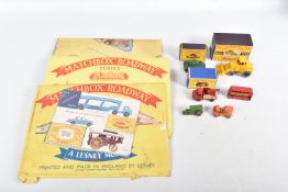 THREE MATCHBOX ROADWAY FOLDED CARD LAYOUTS, No.1 in Lesney Moko sleeve, No.R2 London, missing sleeve