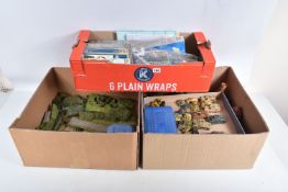 A SELECTION OF PLASTIC TOY CONSTRUCTION SETS, AND LAYED OUT DIORAMAS, to include two boxes of
