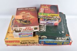 A COLLECTION OF EIGHT BOXED MODEL KITS, SPORTS GAMES, MECCANO, ETC, comprising an Eolo II of Italy